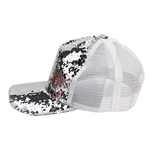 Labanca Glitter Sequin Baseball Cap Hat Adjustable Mesh Caps Baseball Party Hat For Women And Girls, Silver #TOP1