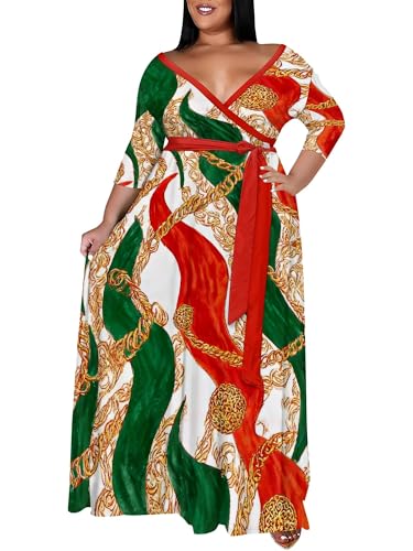 Image of SUZONANA Women's Plus Size Maxi Dresses Casual Loose Short Sleeve Long Maxi Dress with Belt Wedding