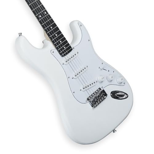 Image of Medellin MDE1WH 38 inch ST-Style Electric Guitar | Linden Wood Body | Maple Neck | SSS Single-Coil Pickups | 5-Way Switch | Tremolo Bridge | Gig Bag + Learning Course | White