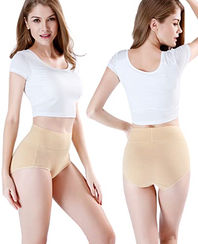 Wirarpa Women's Cotton Underwear Panties High Waisted Full Briefs 4 Pack Ladies No Muffin Top Underpants Beige Size 6, Medium #TOP5
