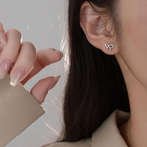 Reffeer Solid 925 Sterling Silver Tiny Bow Studs Earrings for Women Teens Bowknot Studs Earrings2