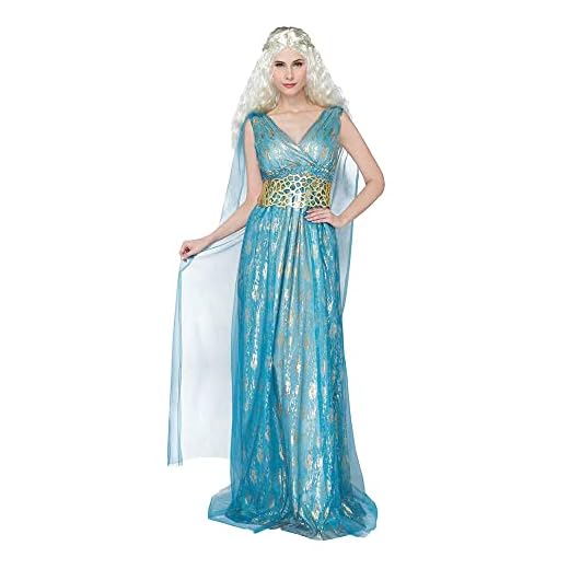SYMTOP Traje Daenerys Targaryen Largo Vestido Azul Juego de Tronos Traje de Cosplay Fiesta de Halloween - M
