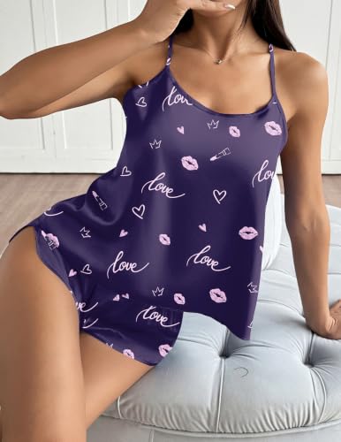 Image of Ekouaer Silk Pajamas Set for Women Satin Backless Lingerie Pjs Cami Top and Shorts Nightwear