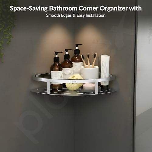 Image of Plantex Corner Shelf for Bathroom Wall /304 Grade Stainless Steel Bathroom Corner Shelf Rack /Bathroom Racks and Shelves /Multipurpose Bathroom Accessories Set - Pack of 2 (Chrome,9x9 Inches)