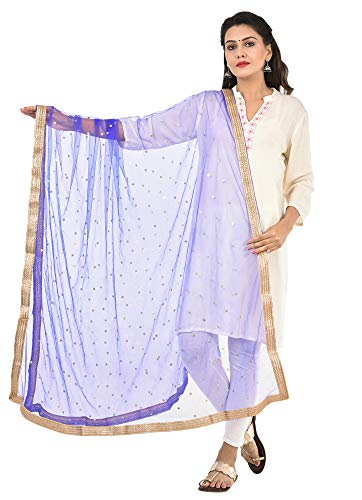Image of YOUTHQUAKE Women's Net Embroidered Full Size Dupatta With 4 Side Golden Lace