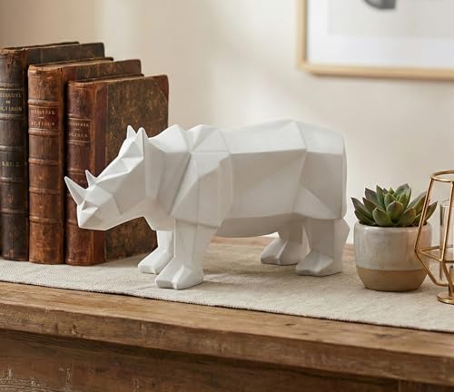 eSplanade Figurine rhinocéros en résine | Objets décoratifs – Décoration d'intérieur | Blanc – 25,4 cm de long