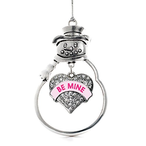 Inspired Silver - Be Mine Pink Candy - Silver Christmas Ornament - Pave Heart Charm Christmas Tree Ornament with Cubic Zirconia - Snowman Hanging Decoration
