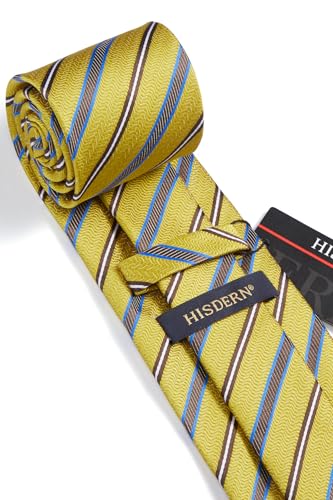 Image of HISDERN Mens Striped Ties Classic Silk Woven Tie and Pocket Square Set Formal Business Necktie Handkerchief for Wedding