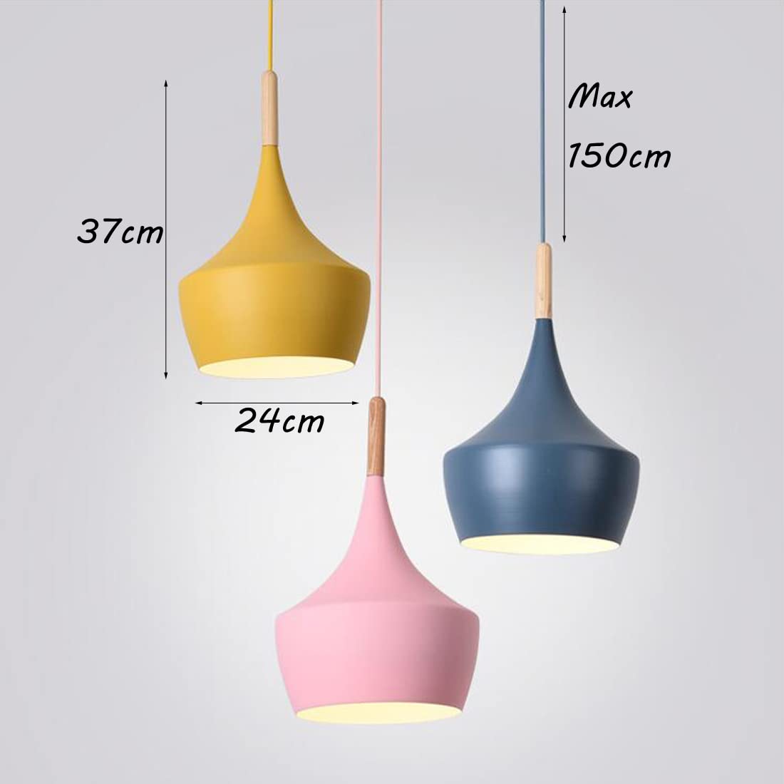 Żelazna Kolorowa Lampa Wisząca LED E27, Sufitowa, Niebieska, Różowa, Żółta, Drewniana, Dekoracyjna do Salonu, Nowoczesna, Makaronikowa, Jadalni, 3-Żarówkowa, Okrągły Żyrandol do Biura