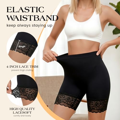 Image of ZENUTA 3pcs Lace Slip Shorts for Under Dresses Women, Anti Chafing Shorts Women, Bloomers Boyshorts Panties Lace leggings