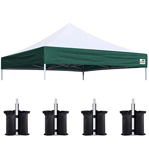 Image of Eurmax USA 10x10 Pop Up Canopy Replacement Top,Universal Instant Canopy Cover ONLY,Heavy Duty UPF 50+ UV Protection,Water & Wind Resistant Tarp,30+ Colors,Bonus 4 Sand Bags (White&Forest Green)