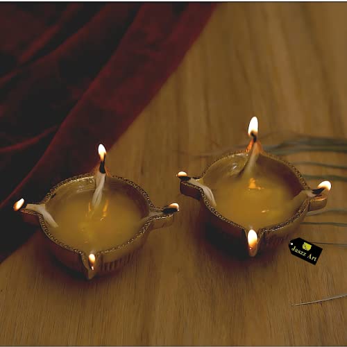Image of Brass 4-Wick Diya for Pooja, Kuber Deepak, 10 cm, Pack of 1 | Four-wick brass diya for daily pooja, home temple, Diwali decoration and gifting