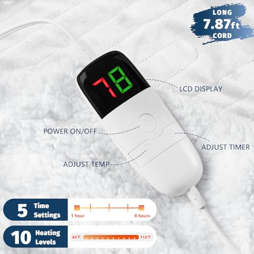 BOMOVA Heated Electric Throw Blanket - 50" x 60" Heating Blanket with 10 Heating Levels & 8 Hours Auto Off, Warm Flannel Blanket with Over-Heat Protection, for Women, ETL & FCC Certified