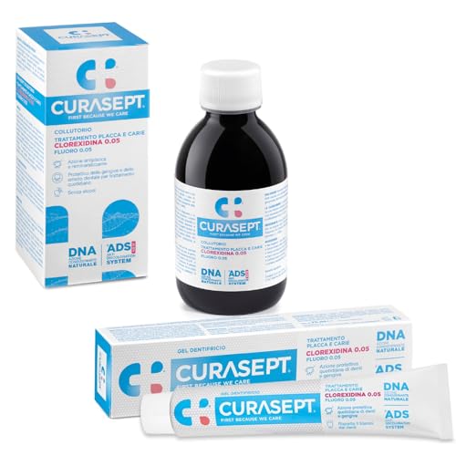Kit 0,05% Curasept – Collutorio 200 ml + Dentifricio 75 ml – Uso Quotidiano Antiplacca Anticarie Senza Alcool | Protegge Gengive Sensibili