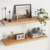 Reclaimed Elm Wood Floating Shelves for Wall, Flat Edge 36'W x 9.2'D x 1.4'H, Set of 2 with Invisible Bracket, Wall Mounted Shelves for Living Room Bedroom Kitchen Bathroom Decor, Natural Finish