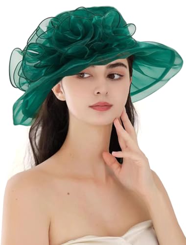 ORIDOOR Womens Organza Cloche Bowler Hat Derby Fascinator for Tea Party Bridal Wedding Hat 013-Green