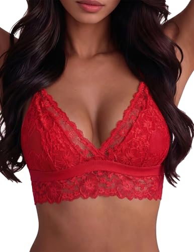 Image of Avidlove Lace Bralette for Women Sexy Wireless Bralettes | Non Padded Bralette V Neck Minimizer Bra Lingerie
