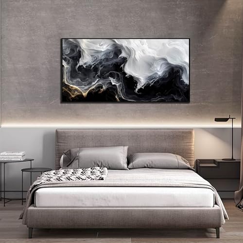 Image of AOZEMI Black Wall Art Abstract Poster Pictures for Living Room Office | White Wall Paintings for Bathroom Painting Kitchen Wall Mountain Art for Home Hotel 59 inchL x 29 inchW