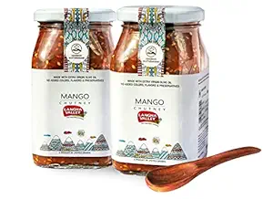 LANGHA VALLEY Homemade Sweet and Sour Mango Chutney Combo with Dry Fruits, Traditional Khatti Meethi Aam ki Chatni, Made in Extra Virgin Olive Oil, No preservatives, Pack of 2, 450g Each