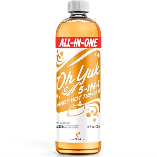 Oh Yuk 5-in-1 Weekly Hot Tub Care – All-in-One Spa Cleaner, Clarifier, Conditioner – Helps Control pH Balance & Combats Buildup – Hot Tub Chemicals for All Types Including Inflatable & Portable –16oz