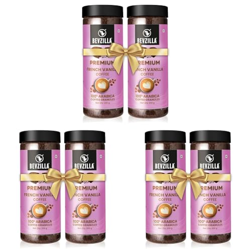 Image of Bevzilla Vanilla Flavoured Instant Coffee Powder Jar - 1200 Gram(200g Pack of 6) | Make 100 Cups | Arabica Coffee | Best for Espresso, Latte & Cappucino | Hot & Cold Brew