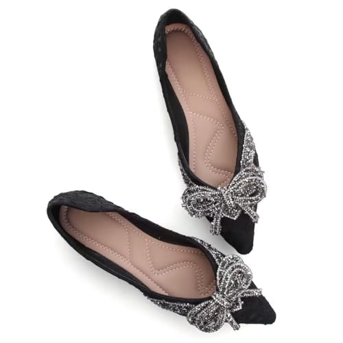 TN TANGNEST Womens Bowknot Ballet Pointed Toe Shiny Dress Shoes Cute Slip On Loafers Comfortable Wedding Flats 204