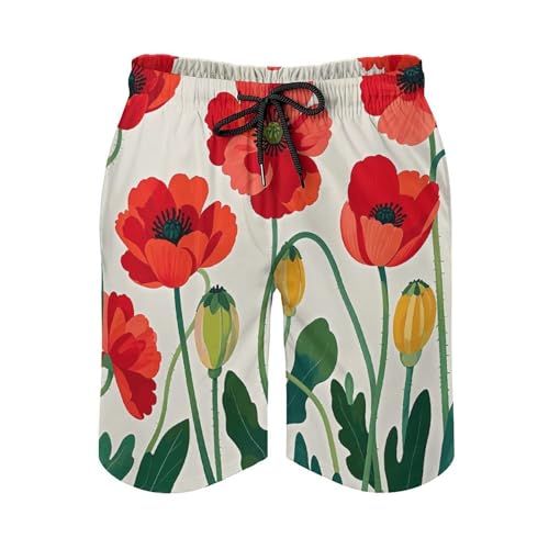 Mens Shorts Poppy Flowers Men Swim Trunks Quick-Dry Beach Shorts with Drawstring Pocket Bathing Suit3