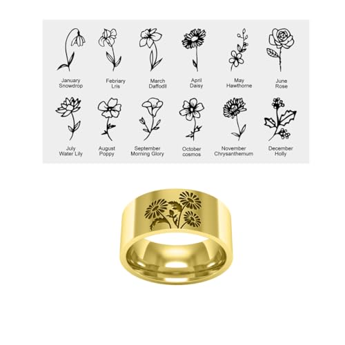 LONAGO Engraved Birth Month Flower Ring 925 Sterling Silver Personalized Birth Flower Ring for Mother2