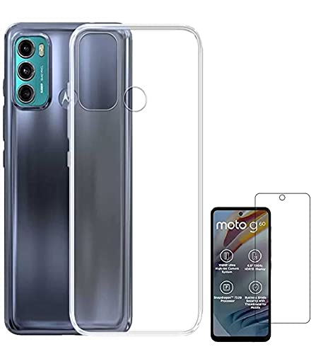 Image of Soft Flexible Silicone Back Cover (Motorola Moto G60 / G40 Fusion, Transparent Case + Screen Guard)