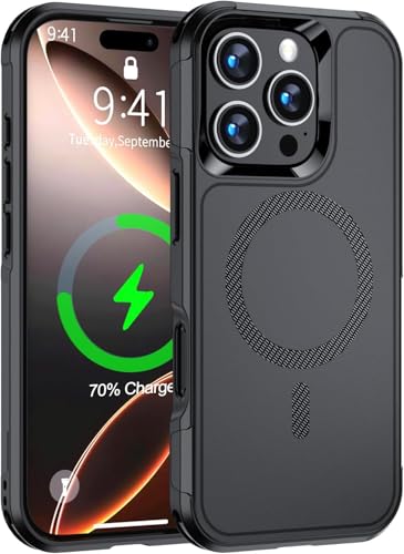 Image of EGOTUDE Polycarbonate for iPhone 16 Pro Case, Military Grade Drop Protection, Magnetic Shockproof Heavy Duty Rugged Back Cover Compatible with Mag-Safe, Black