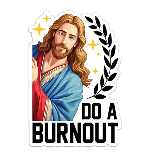 Do a Burnout Sticker Funny Jesus Peeking Christian Faith Religious Decal Waterproof Die Cut Vinyl DTF Decal Unisex Gift for Laptop Helmet Car Cup Phone Tablet for Male Female