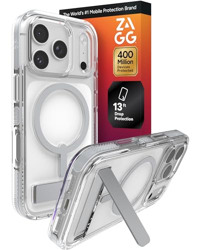 Image of ZAGG Santa Cruz Snap Case with Kickstand for iPhone 17 Pro - Silver, Drop Protection (13ft /4m), MagSafe Charging Compatible, ClearGuard Anti-Yellowing Technology, Scratch Resistant Phone Case