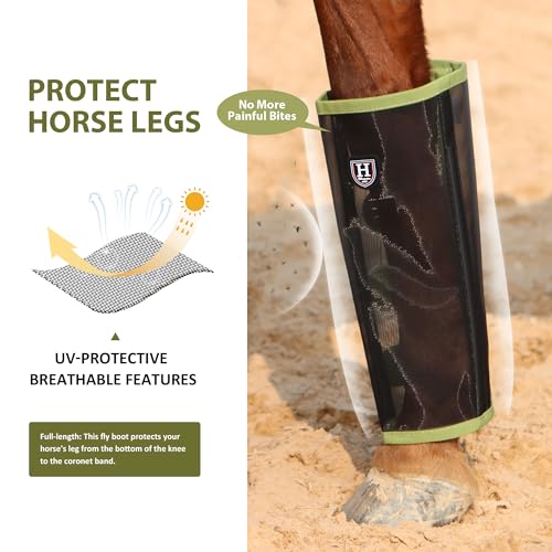 Image of Harrison Howard Loose-Fitting Horse Fly Leggings Breathable, Tear-Resistant Fine Mesh Leg Guards Stay-on Comfortable Fly Boots (Set of 4)