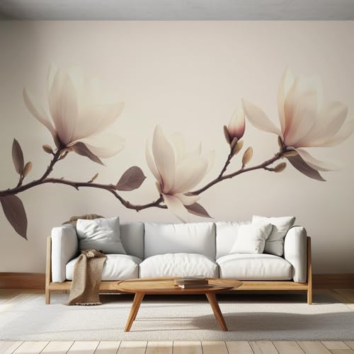 Papier peint panoramique intissé blanc au motif floral raffiné