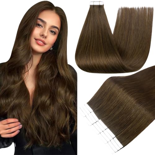 Image of Full Shine Hair Extensions Tape in, Medium Brown 12 Inch | 30g 20PCS, Remy Double Sided Human Hair Tape in Extensions Invisible Natural Seamless Skin Weft Extensions for Party