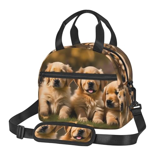 JBJGKHLP Golden Retriever Cani Cuccioli Animali Domestici Stampa Pratica Borsa Isolata Picnic Grande Capacità Pasti Bevande Snack Carino Comodo