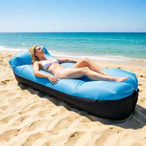 KUWUNG Inflatable Lounger Air Sofa Portable Inflatable Beach Lounger 230x70cm Inflatable Sofa Waterproof & Anti Air Leaking with Storage Bag for Camping Beach Hiking Pool and Travel