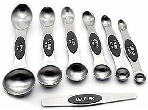 Fichiouy Stainless Steel 7Pcs Magnetic Dual Sided Measuring Spoons with Leveler, Kitchen Spoon Set Cooking Measure Tool