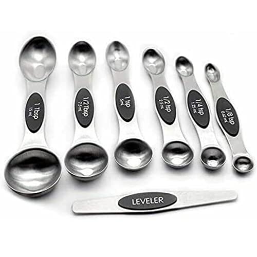 Fichiouy Stainless Steel 7Pcs Magnetic Dual Sided Measuring Spoons With Leveler, Kitchen Spoon Set Cooking Measure Tool #TOP1