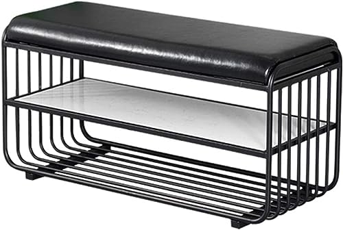 Banc à chaussures d'entrée avec coussin moelleux et tabouret de rangement