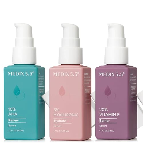 MEDIX Anti Aging Body & Face Serum 3PC Bundle | 10% AHA Exfoliating Serum + 3% Hyaluronic Acid Hydrating Serum + 20% Vitamin F Body Oil Enhancing Daily Skin Care Routine