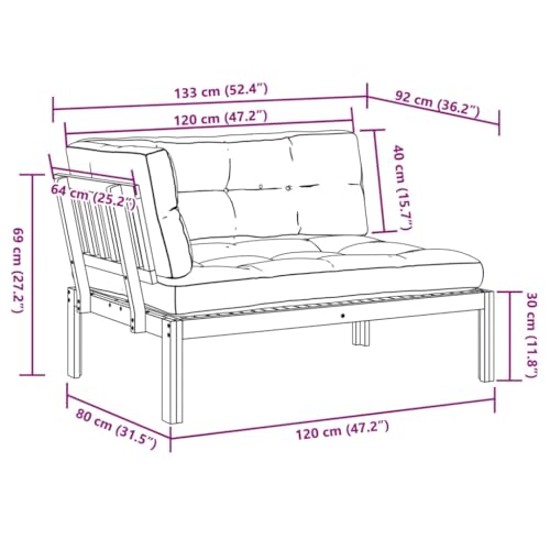 Image of Outdoor Sofa 36x21x11in Solid Acacia Wood Patio Sectional with Taupe Cushions Modular Design Robust Construction for Garden Balcony Backyard Seating
