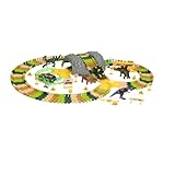 Dinosaur Race Car Track Toys with Play Mat, Dina Park 185 PCS Flexible Track Train Play Sets with 4 Dino Figures, 2 Car, 47