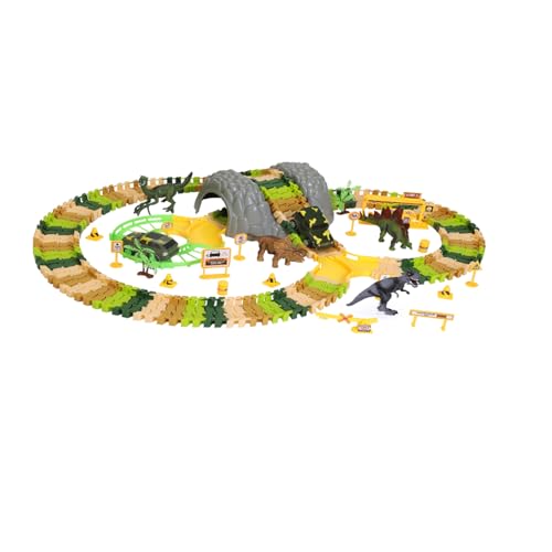 Dinosaur Race Car Track Toys with Play Mat, Dina Park 185 PCS Flexible Track Train Play Sets with 4 Dino Figures, 2 Car, 47