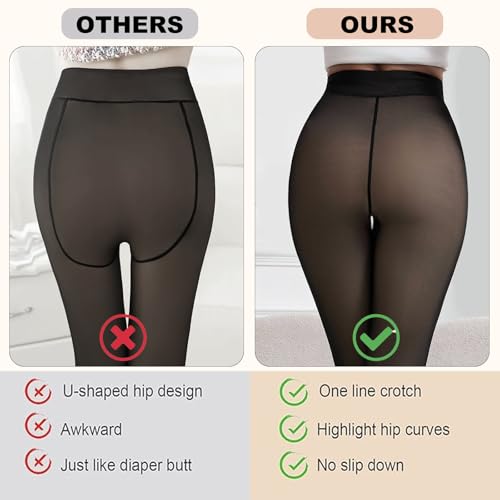Image of Apriddeo 2025 One-Seam More Warmth Women Fleece Lined Tights Fake Translucent High Waist Thermal Pantyhose Sheer Legging
