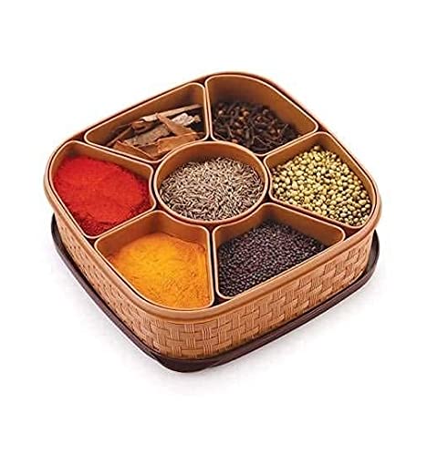 Dhananjay Plastic Square 7 Sections Multipurpose Masala Rangoli Dabba Box Set, Spice Box Set (Masala Box – 7 In 1) (Square) For Rs. 99