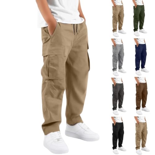ZGTWHZY Boys Back To School Clothes,Boys Cargo Pants Kids Youth Baggy Casual Elastic Waist Hiking Pant Jogger Slacks Uniform Combat Work Trousers For 5-16 Years School Clothes,Khaki,150=11-12 Years