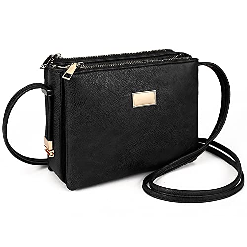 Kleine Crossbody-Taschen für Damen, dreifache Reißverschlüsse, Schultertasche, veganes Leder Cover