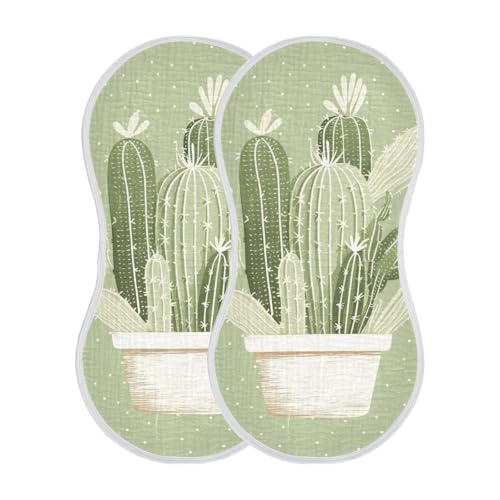 2 Pack Baby Burp Cloths, Soft Absorbent Burping Cloths for Babies, Cotton Milk Spit Up Rags, Large Size for Newborns, Baby Boys and Girls (Cactus)2