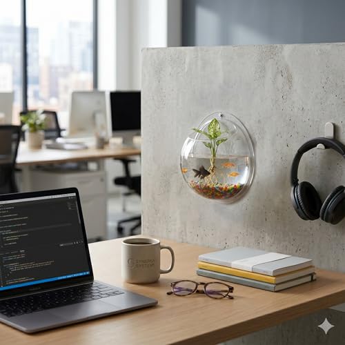 Image of MATS Acrylic Wall Mounted Aquarium Bowl for Betta Fish & Plants - Modern Hanging Fish Bowl Wall Planter for Home Decoration (19.5 x 19.5 x 8 cm)